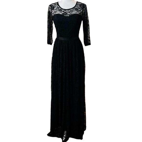 Wedtrends Dresses & Skirts - Black gothic Sz S formal dress Prom wedding graduation Lace over poly satin.